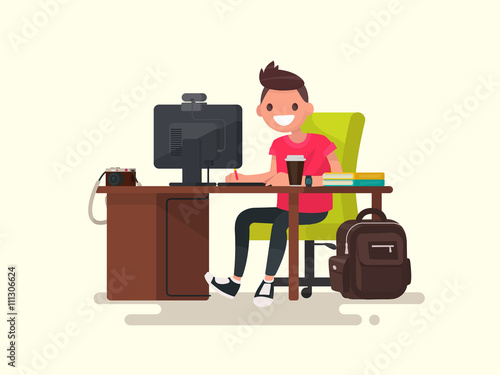 Creative guy in the workplace. Vector illustration