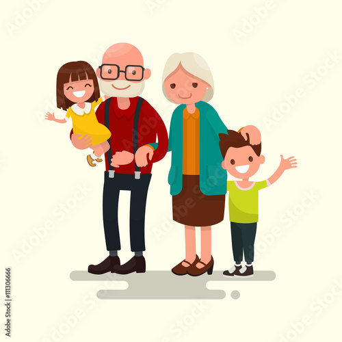 Grandparents with their grandchildren. Vector illustration