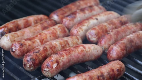 Bratwurst sausages on grill 