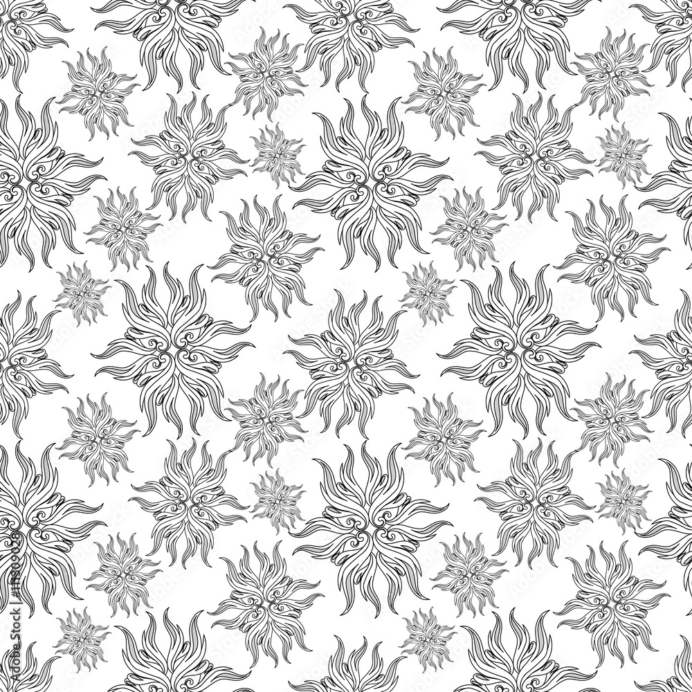 Seamless black and white pattern with flowers