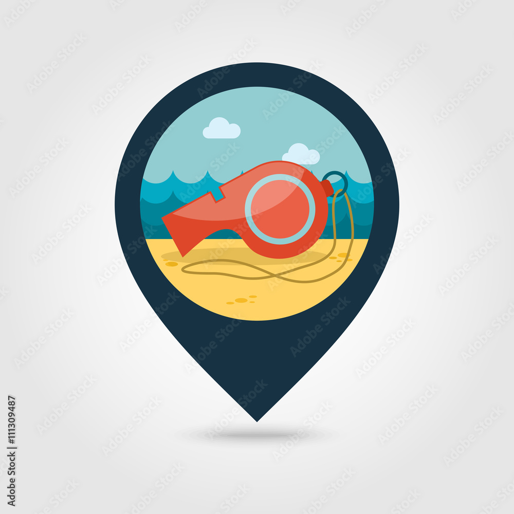 Fototapeta premium Whistle pin map icon. Summer. Vacation