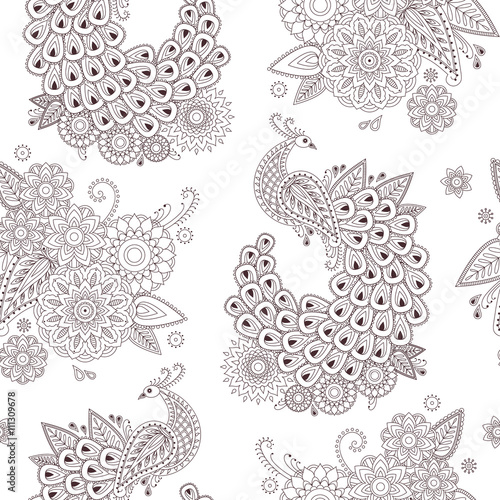 Henna paisley mehndi tattoo doodle seamless vector pattern