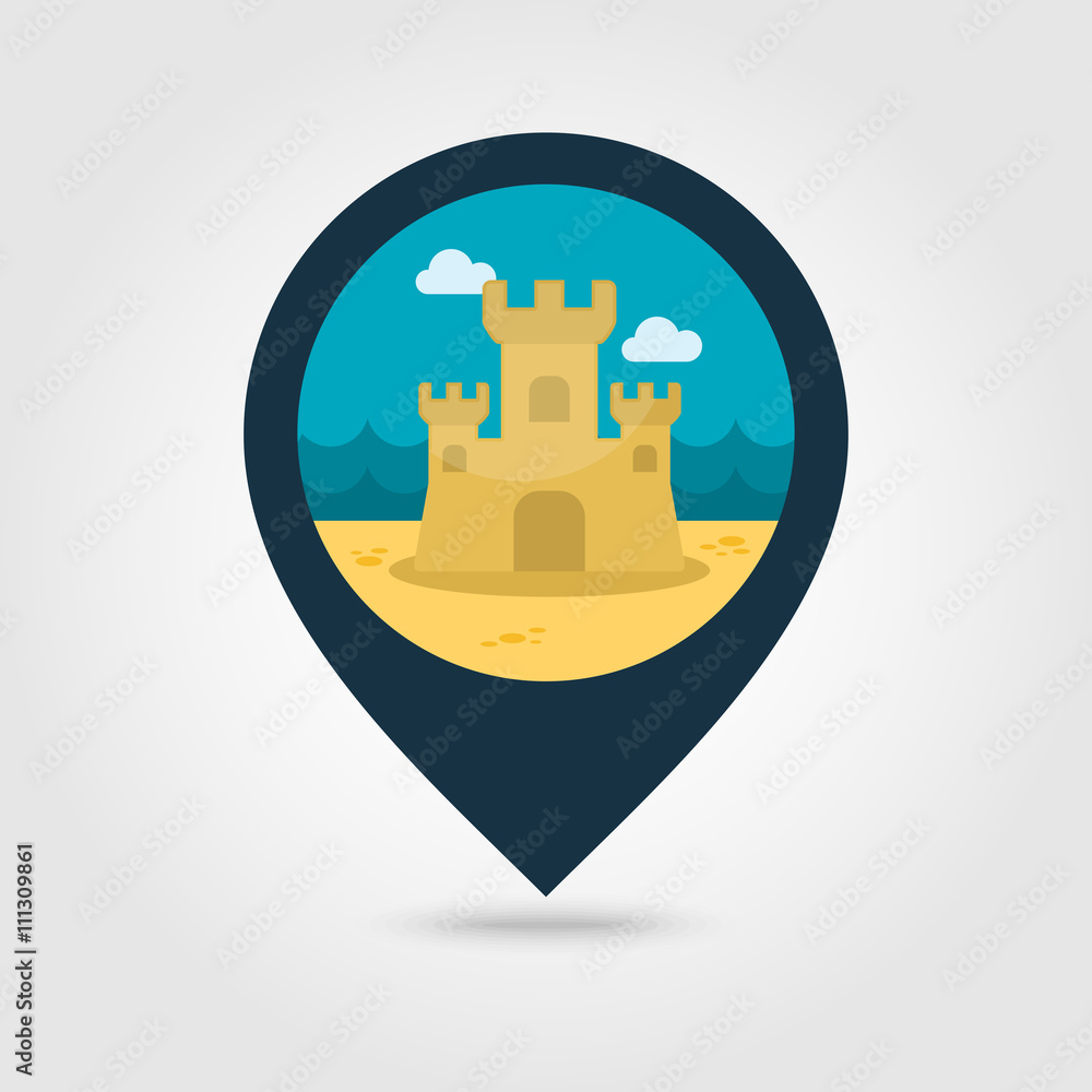 Sand Castle pin map icon. Summer. Vacation Sand Castle pin map icon. Summer. Vacation