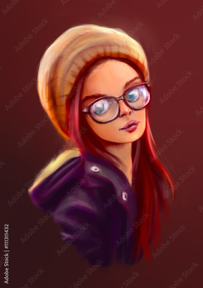Lovely girl with red hair in big glasses and hat Lovely girl with red hair in big glasses and hat