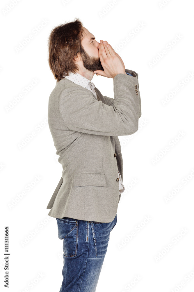 businessman yelling with open hands. emotions, facial expression businessman yelling with open hands. emotions, facial expression