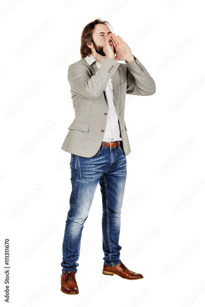 businessman yelling with open hands. emotions, facial expression businessman yelling with open hands. emotions, facial expression