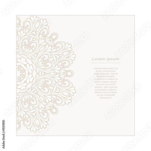 Vector card template with floral pattern. Hand drawn zentangle background