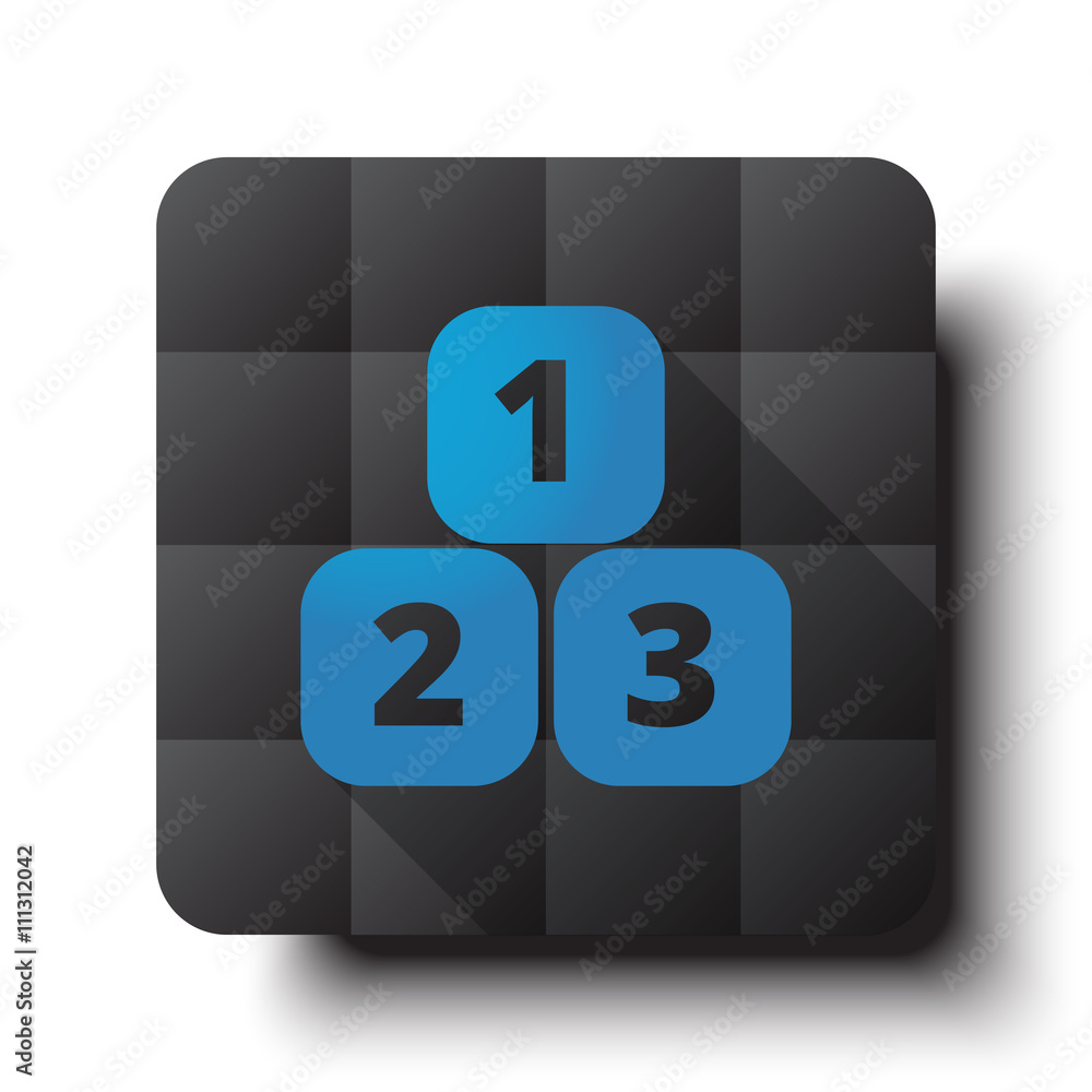 Flat 123 Blocks icon on black app button with drop shadow Flat 123 Blocks icon on black app button with drop shadow