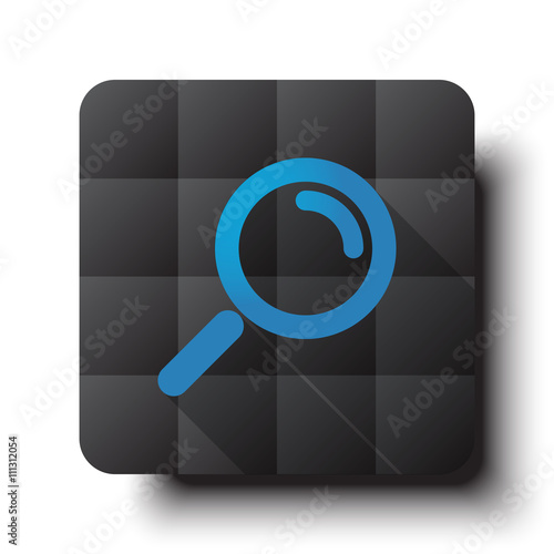 Flat Magnifying Glass icon on black app button with drop shadow