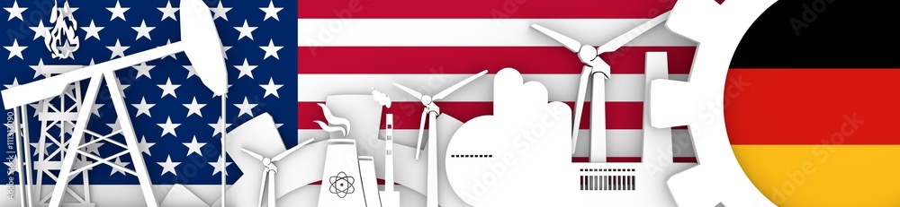Energy and Power icons set. Header banner with Germany and USA flags Energy and Power icons set. Header banner with Germany and USA flags