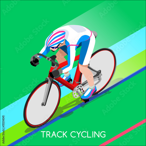  Track Cyclist Bicyclist Athlete Summer Games Icon Set.Track Cycling Speed Concept.3D Isometric Athlete.Sporting Bicycle Competition.Sport Infographic Cycling Track Race Vector Illustration.