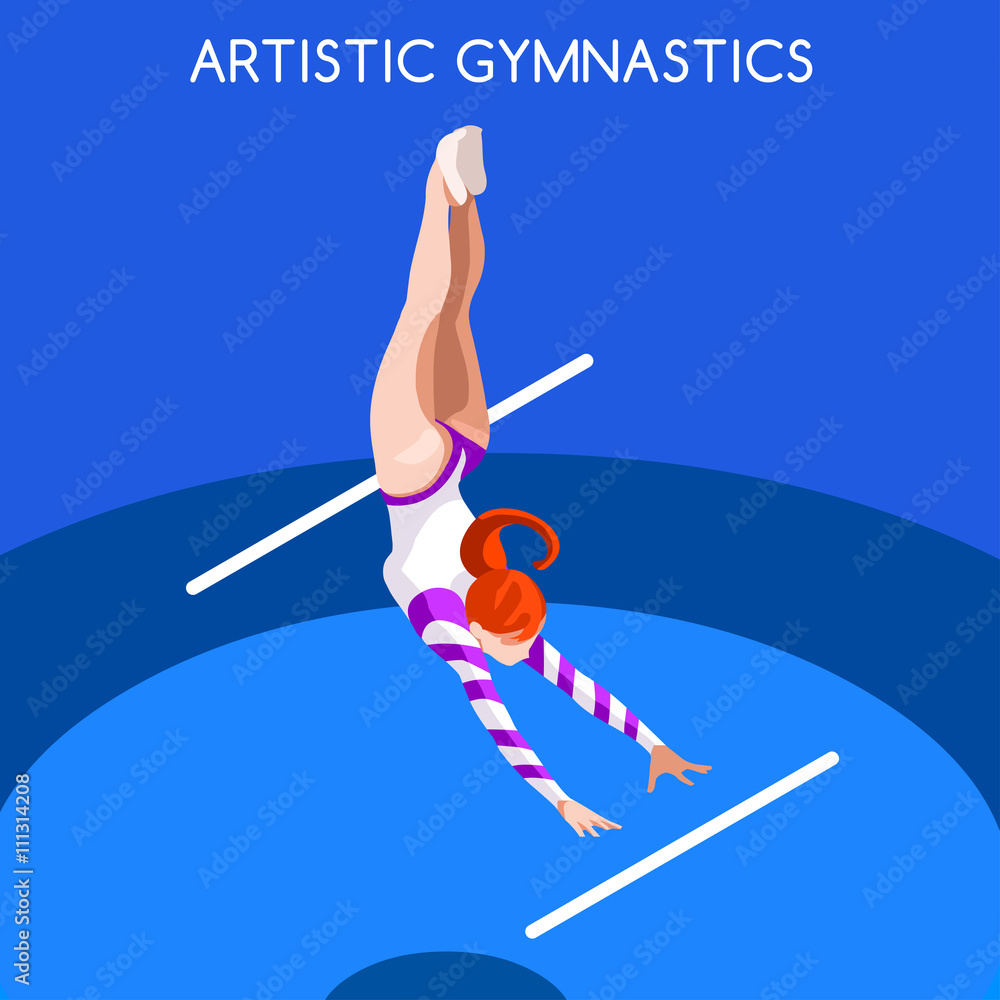 Vecteur Stock Artistic Gymnastics Uneven Bars Summer Games Icon Set.3D