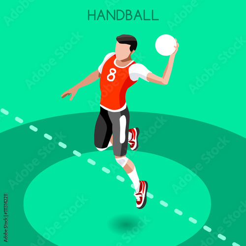 Handball Summer Games Icon Set.3D Isometric Athlete.Sporting Championship International Handball Competition.Sport Infographic Handball Vector Illustration © Aurielaki