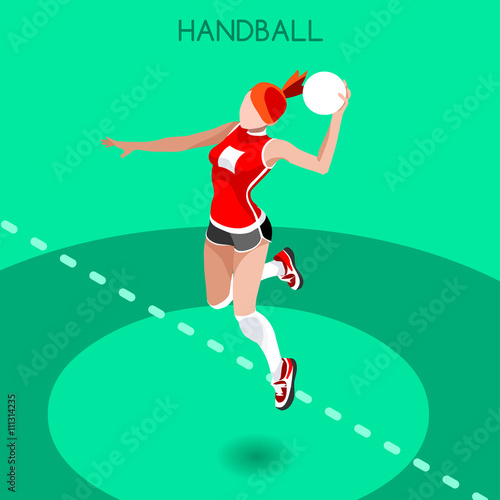 Handball Summer Games Icon Set.3D Isometric Athlete.Sporting Championship International Handball Competition.Sport Infographic Handball Vector Illustration