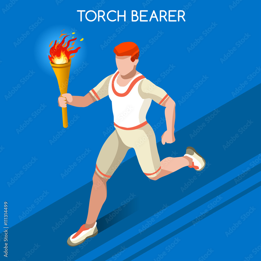 Torchbearer Relay Running Men Summer Games Icon Set.Speed Concept.3D