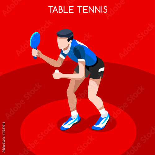 Table Tennis Summer Games Icon Set.3D Isometric Ping Pong Athlete.Sporting Championship International Competition.Sport Infographic Table Tennis Vector Illustration