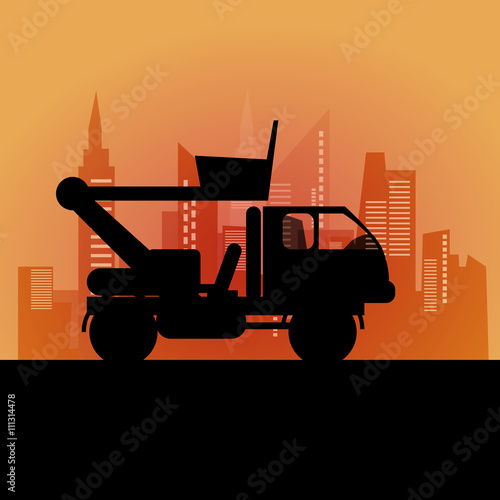 Outline autotower and city backdrop flat design vector illustrat photo