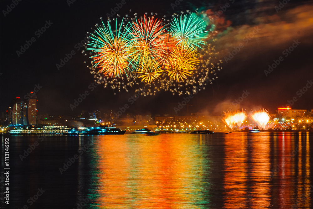 Fototapeta premium Firework on the city background