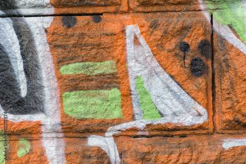 Detail of a graffiti art on a wall. Wall painted in different colors. Abstract background