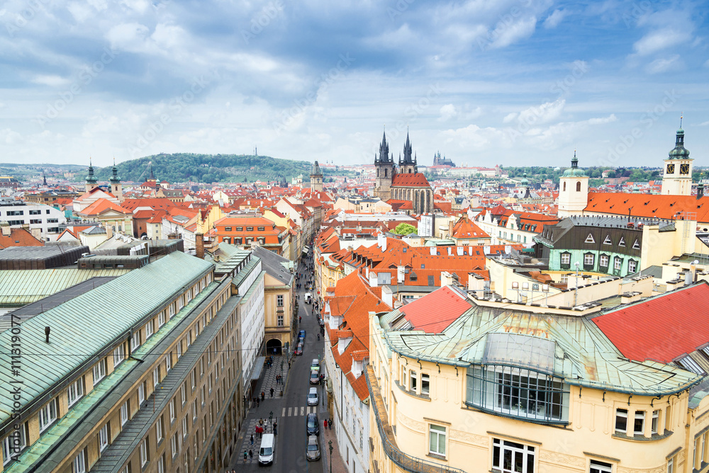 aerial view of street in old town, Prague, Czech Republic