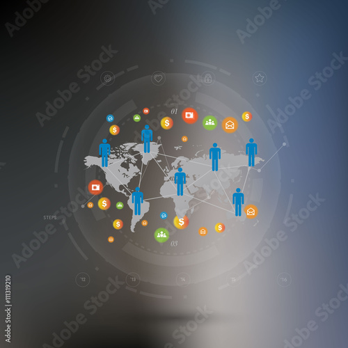 Technology connection concept. Abstract background with integrated circles and icons for digital, internet, network, connect, social media, global concepts. Vector infograph illustration. Flat design
