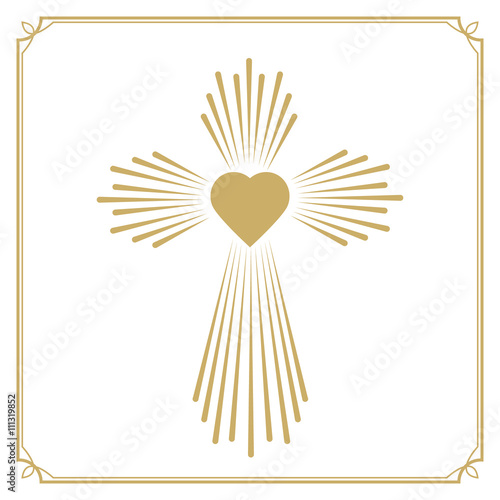God is love. Cross with the heart shape. Design element in vecto