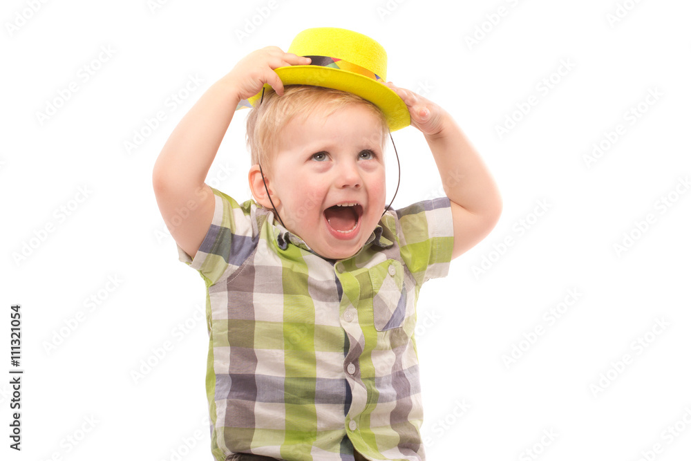 Little Funny boy in shirt and funny hat. Little Funny boy in shirt and funny hat.