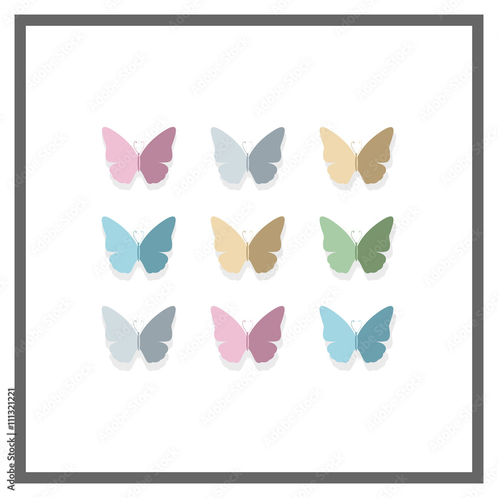Vector Illustration of a Background with Pastel Colored Paper Butterflies
