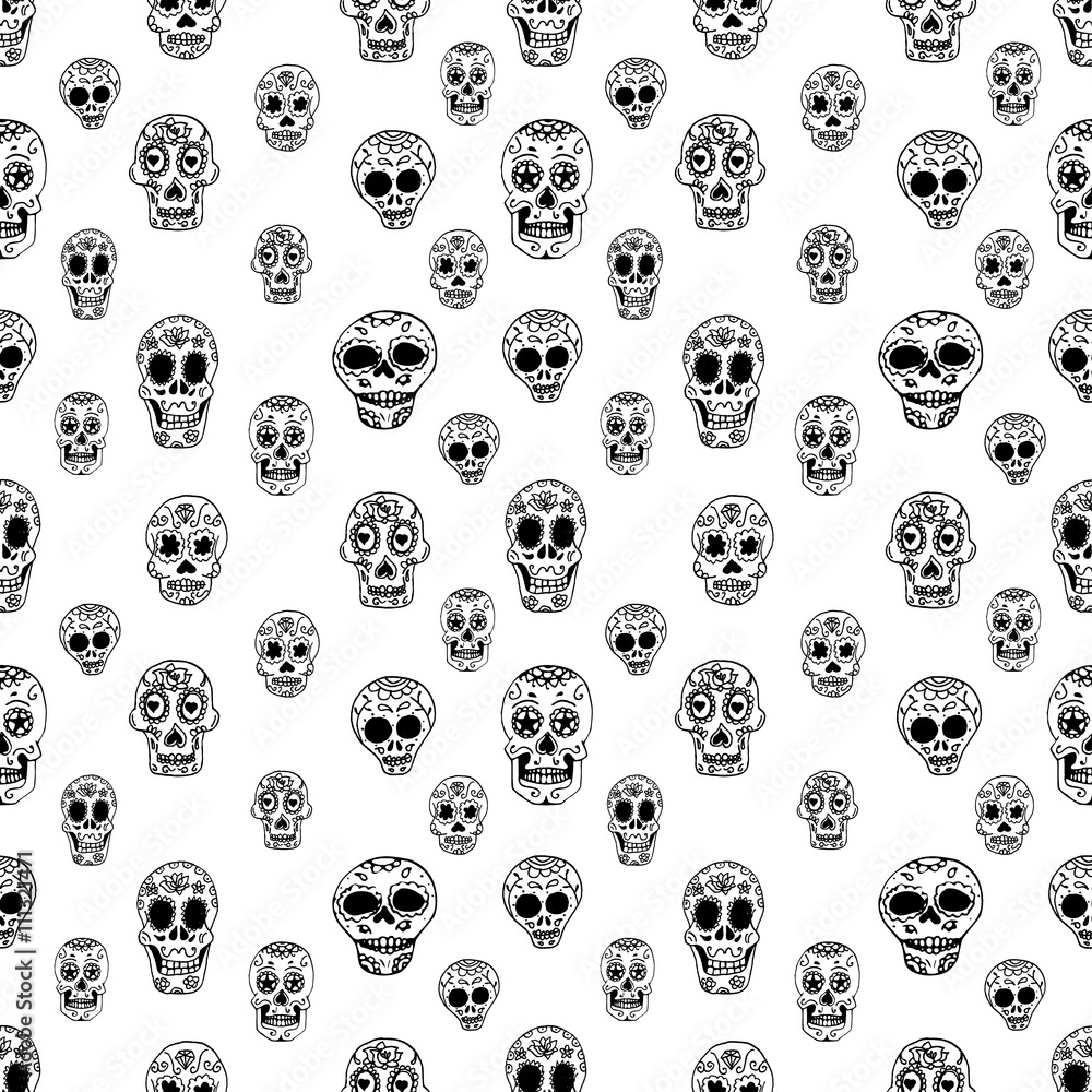 Seamless pattern with sugar skulls. Design element in vector.