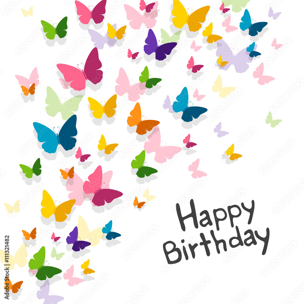 Vector Illustration of a Happy Birthday Greeting Card with Colorful Paper Butterflies Vector Illustration of a Happy Birthday Greeting Card with Colorful Paper Butterflies
