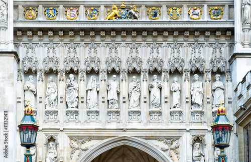 London, a west front's detail of Westminster abbey
