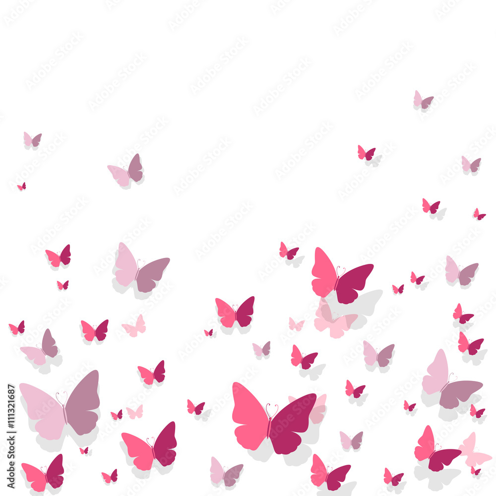 Vector Illustration of a Romantic Background with Paper Butterflies