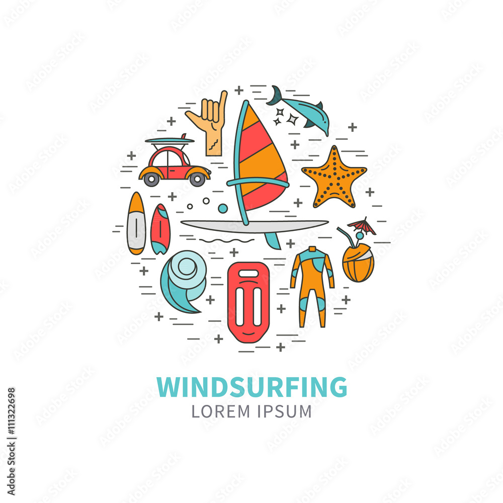 Windsurfing icons in the form circle