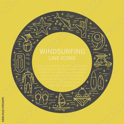 Windsurfing icon set in circle