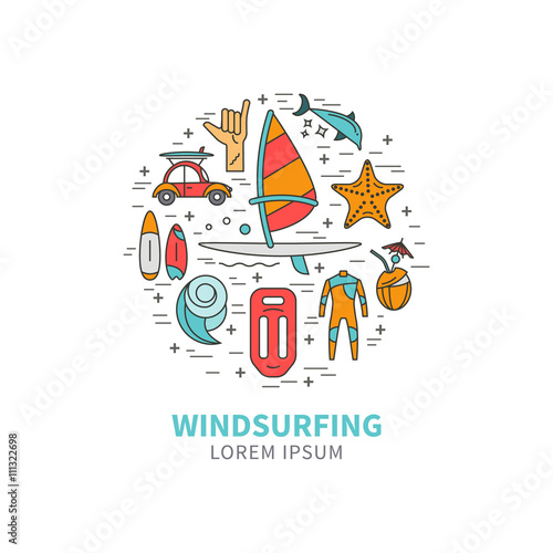 Windsurfing icons in the form circle
