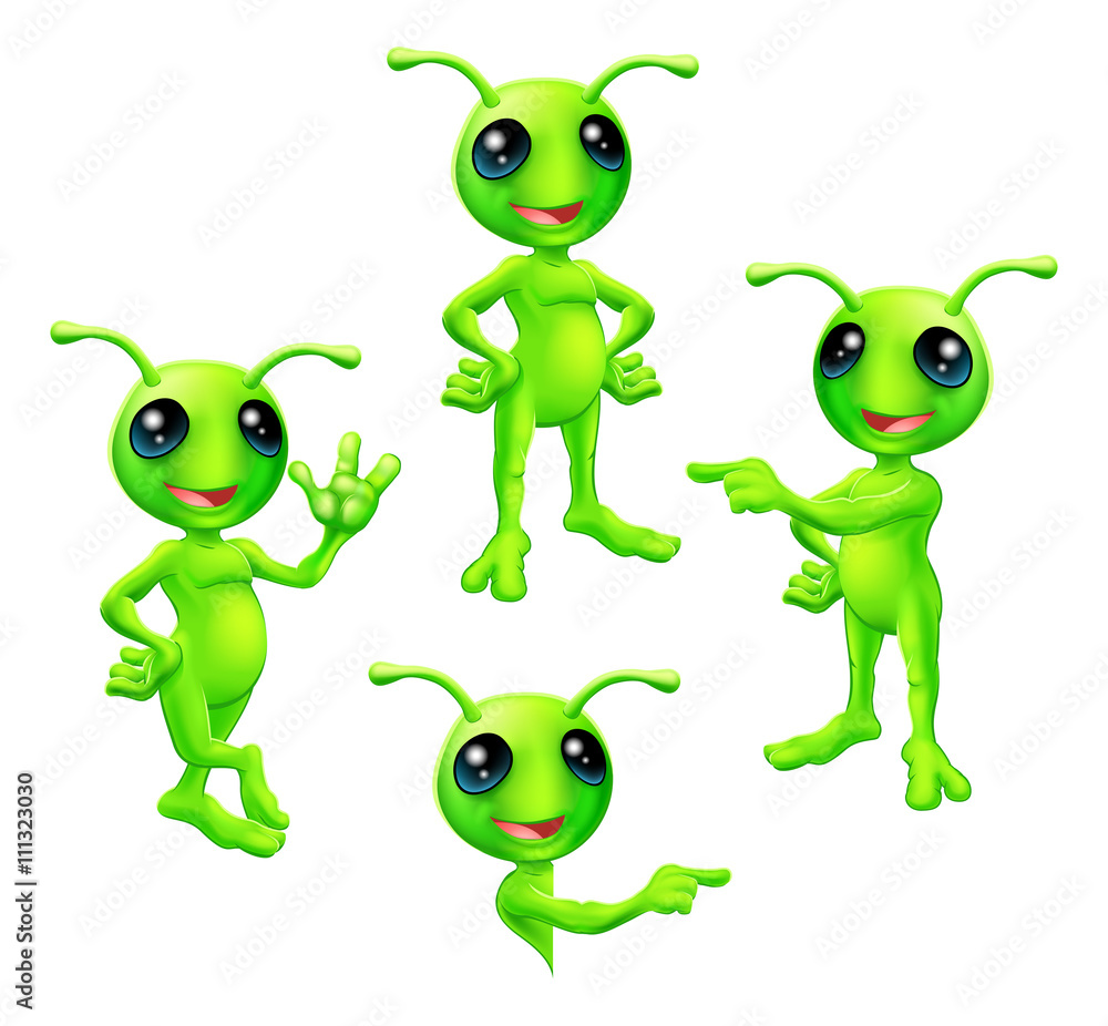 Cartoon Green Alien Set Cartoon Green Alien Set