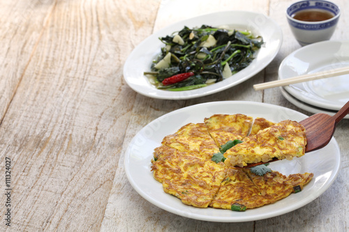 taiwanese cuisine  dried radish omelet  stir fried sweet potato leaves