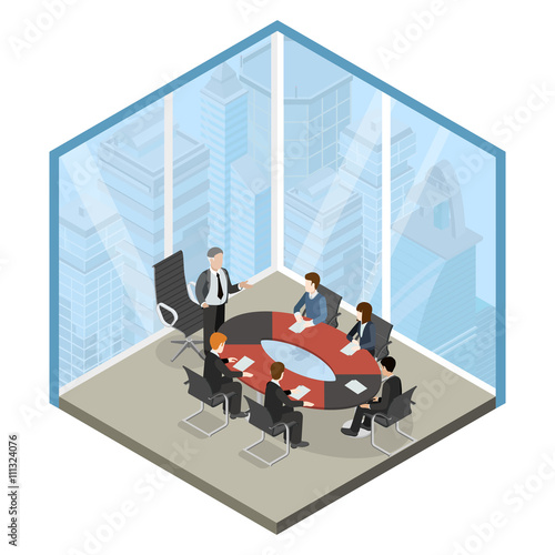 Boss meeting business center flat isometric vector 3d