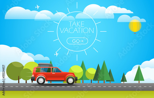 Take Vacation travelling concept. Flat design illustration