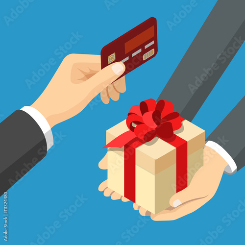 Card payment gift flat 3d isometric vector illustration