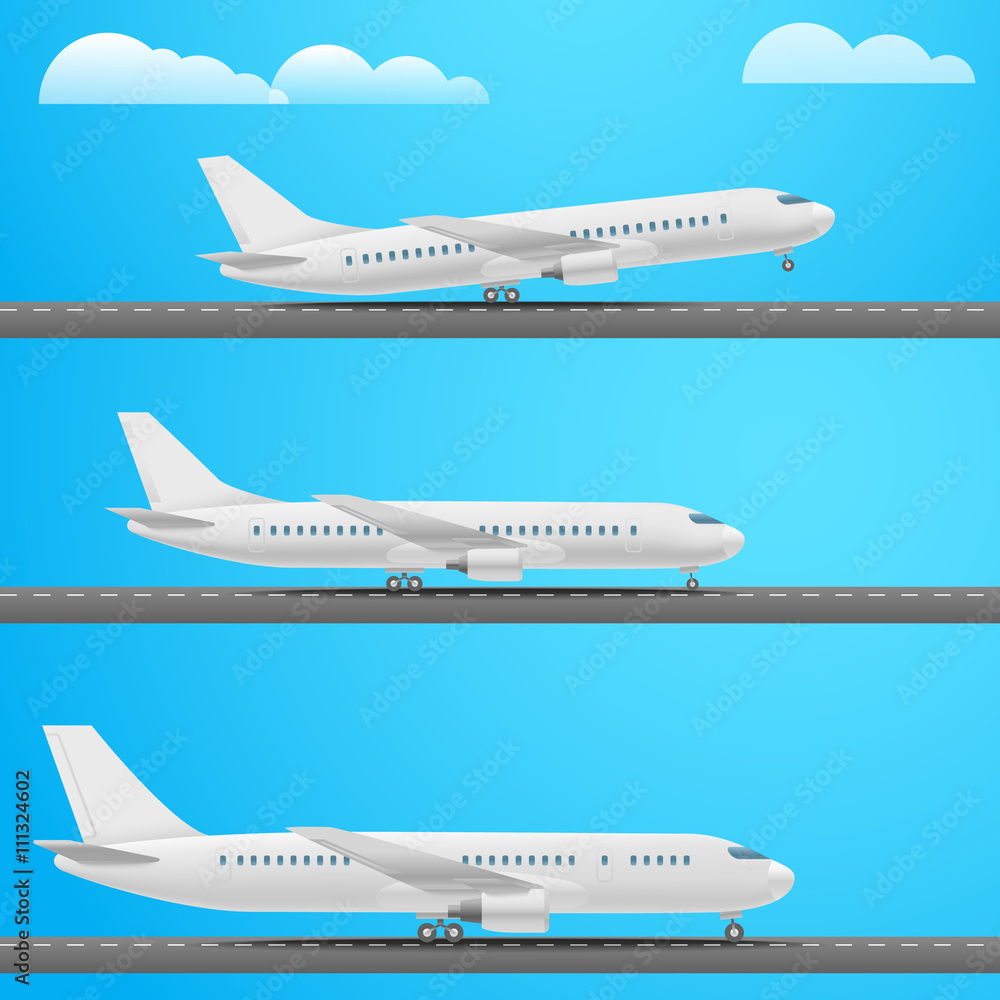 Different aircrafts collection. Flat design illustration