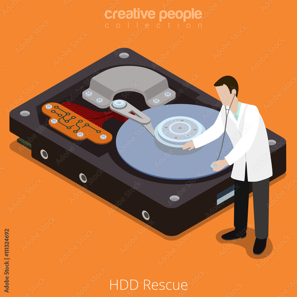 sandhed Optage Tak HDD Rescue process technology hard disk flat isometric vector 3d Stock  Vector | Adobe Stock