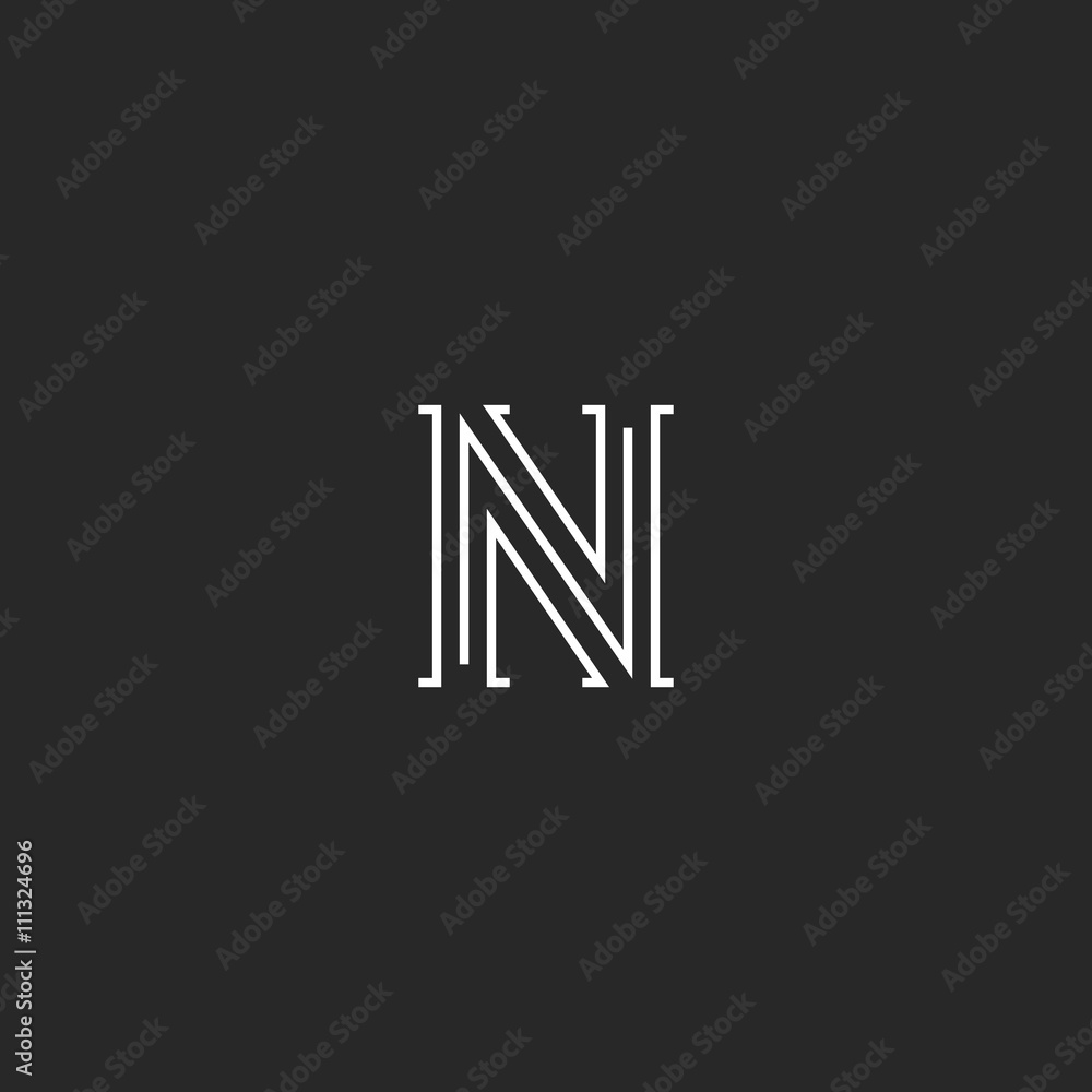 Monogram N letter thin line hipster logo, black and white initial for retro wedding card, vintage cute decoration design element Monogram N letter thin line hipster logo, black and white initial for retro wedding card, vintage cute decoration design element