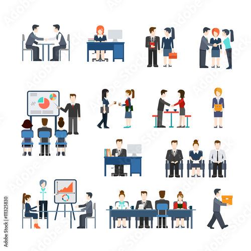 Office life vector icon set. Flat style working people concept.
