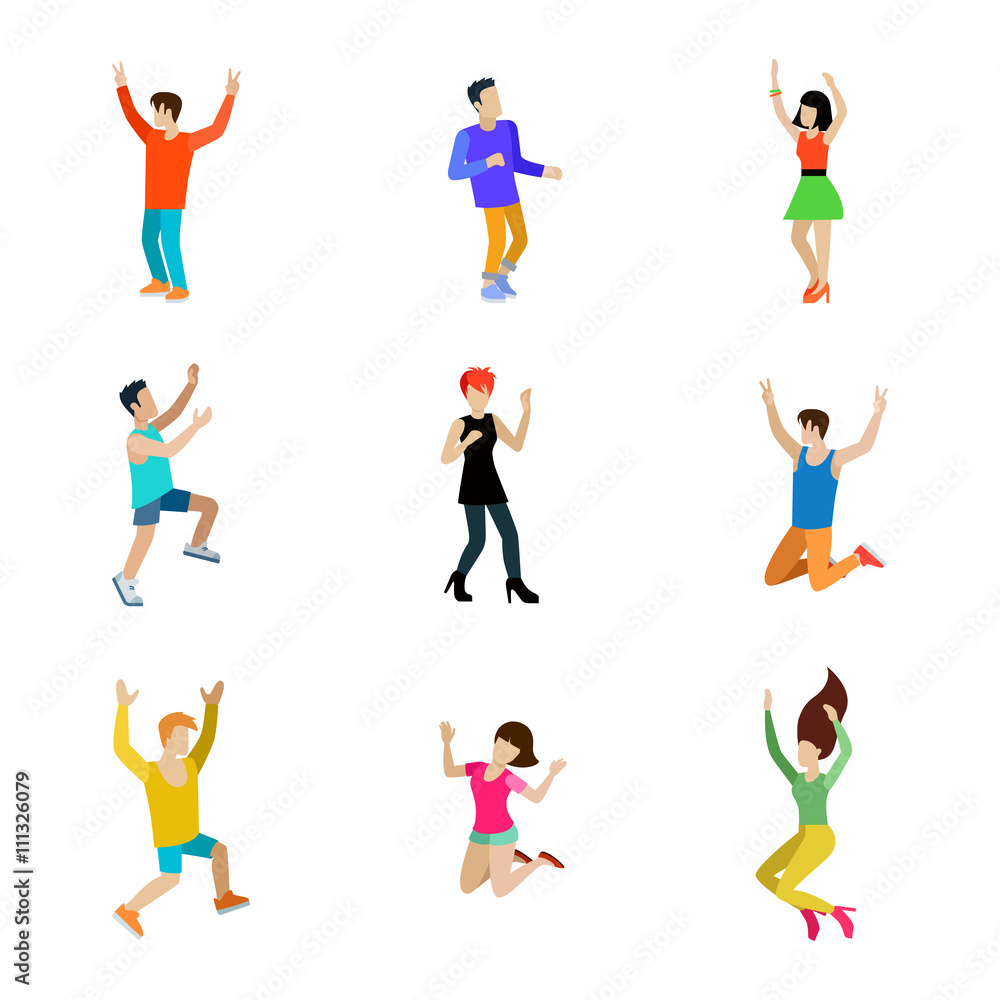 Happy people dancing man vector icon set flat style illustration