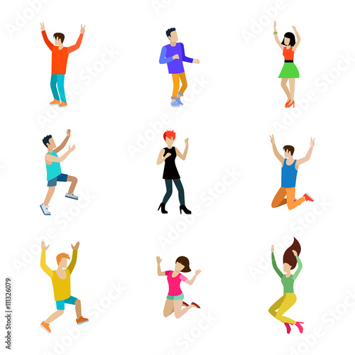 Happy people dancing man vector icon set flat style illustration