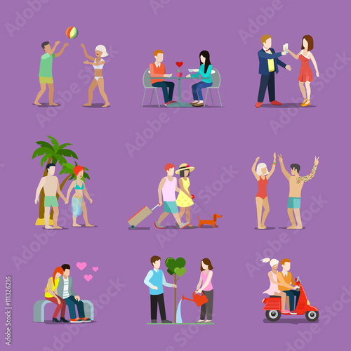 Couple of young man and woman life style set love illustration