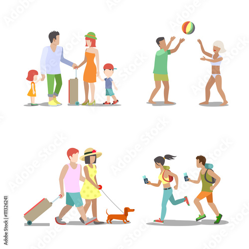Family vacation set going have fun holidays illustration.