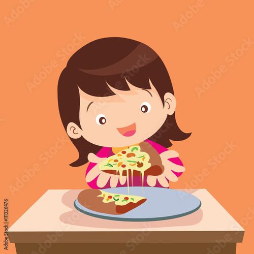cute girl eat pizza