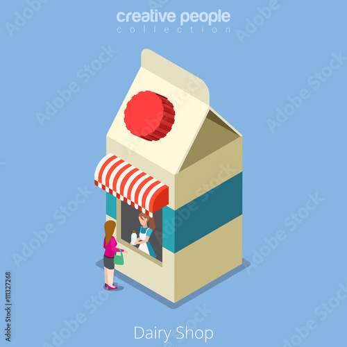Dairy shop building realty real estate concept. Flat 3d isometry isometric style web site app icon set concept vector illustration. Creative people collection.